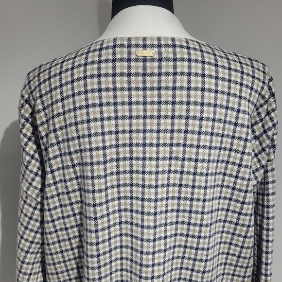 Barbour Women's Hebrides Plaid Cotton Cardigan Size 12 Cream Black Green Preppy - Picture 9 of 13